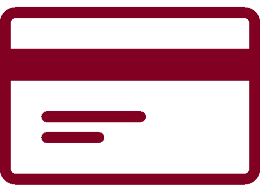 Maroon icon of a card on a white background