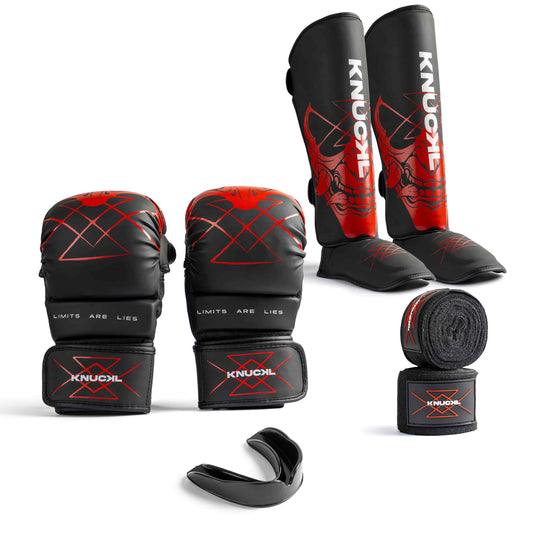 Knuckl Amateur Sparring Kit complete set — gloves, shin guards, wraps, mouth guard