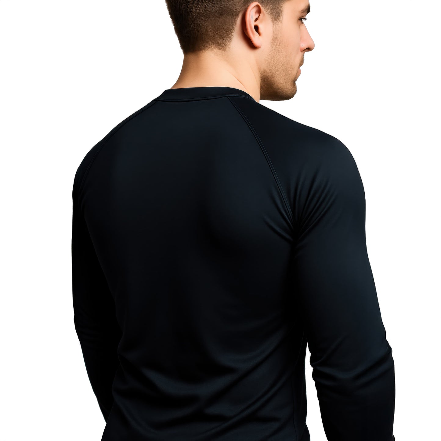Knuckl rash guard – black performance compression shirt (back view)