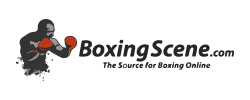 Logo of BoxingScene.com with a silhouette of a boxer and text 'The Source for Boxing Online'.