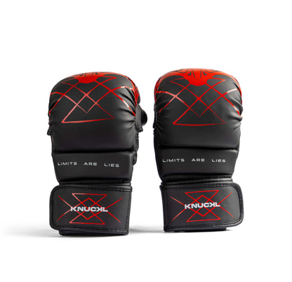 Knuckl amateur hybrid gloves front view with red crest