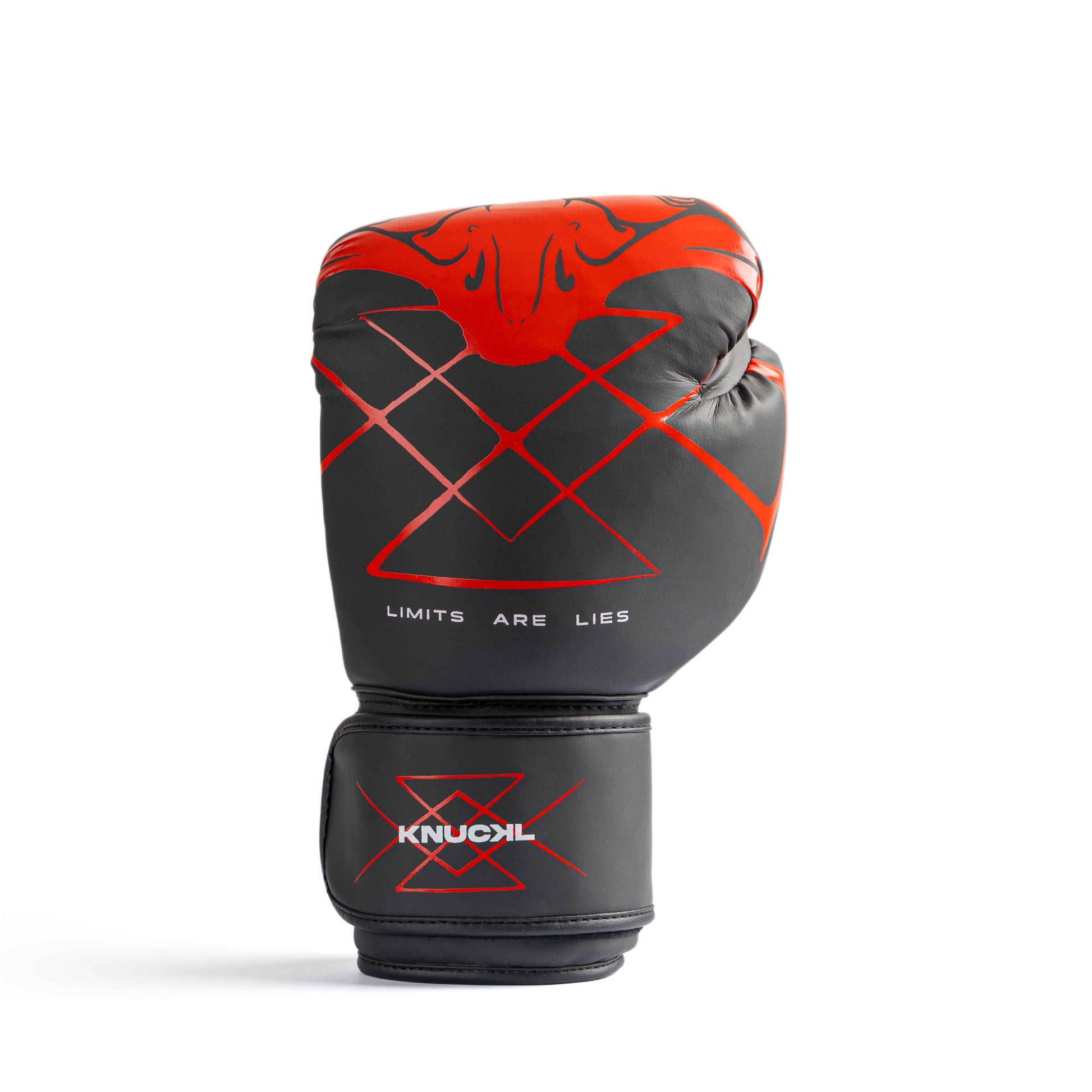 Single Knuckl training glove side profile in red and black