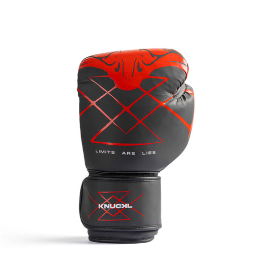 Single Knuckl training glove side profile in red and black