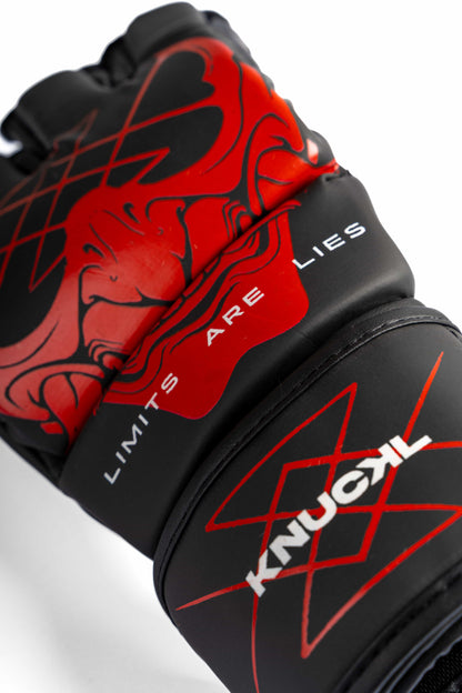 Red Oni mask detail on Knuckl MMA glove