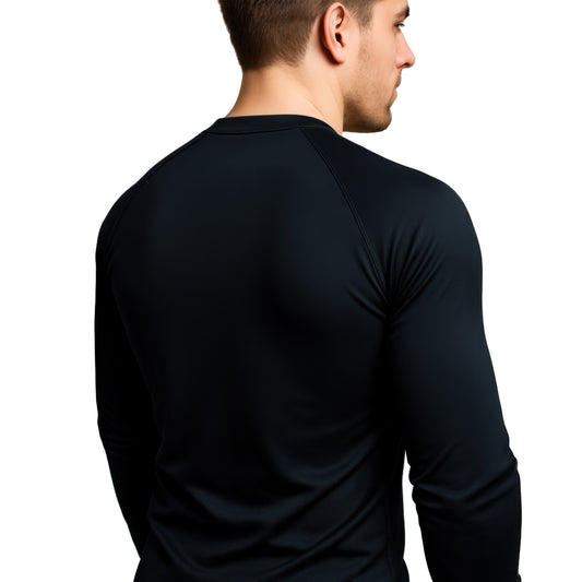 Knuckl rash guard – black performance compression shirt (back view)